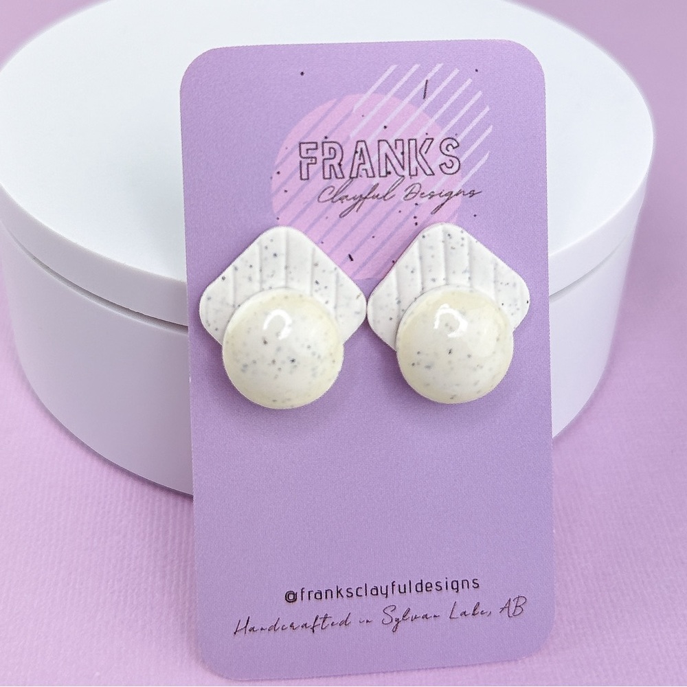 White Line Texture Design Handmade Polymer Clay Statement Stud Earrings